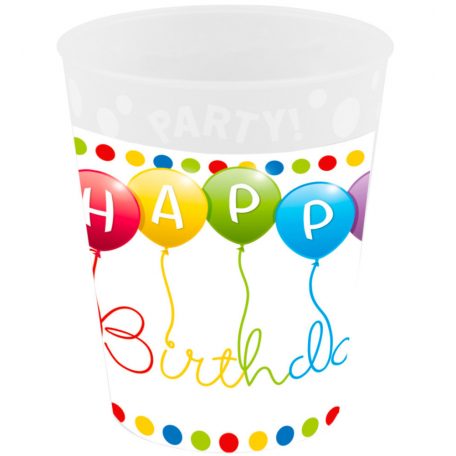 Happy Birthday Streamers micro prémium műanyag pohár 250 ml