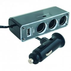   SAL SA 023 szivargyújtó elosztó, 4 készülék, ragasztható, 3 szivargyújtó max. 5A, USB max 500 mA