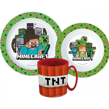 Minecraft étkészlet, micro műanyag szett bögrével 350 ml