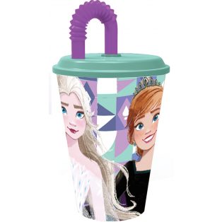   Disney Jégvarázs Ice Magic szívószálas pohár, műanyag 430 ml